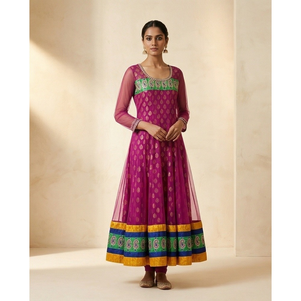 Anarkali M Dress Indian Pakistani Gown Embroidered‎ Bollywood Magenta Beaded